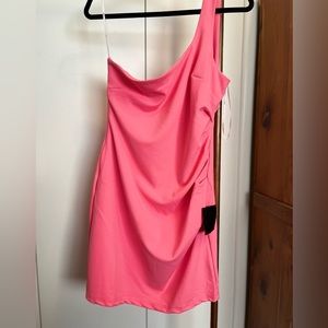 NWT Lulus Neon Pink One Shoulder Dress Bodycon